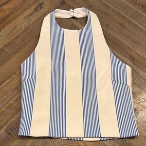 bishop + young Cream and Blue Striped Tank Top